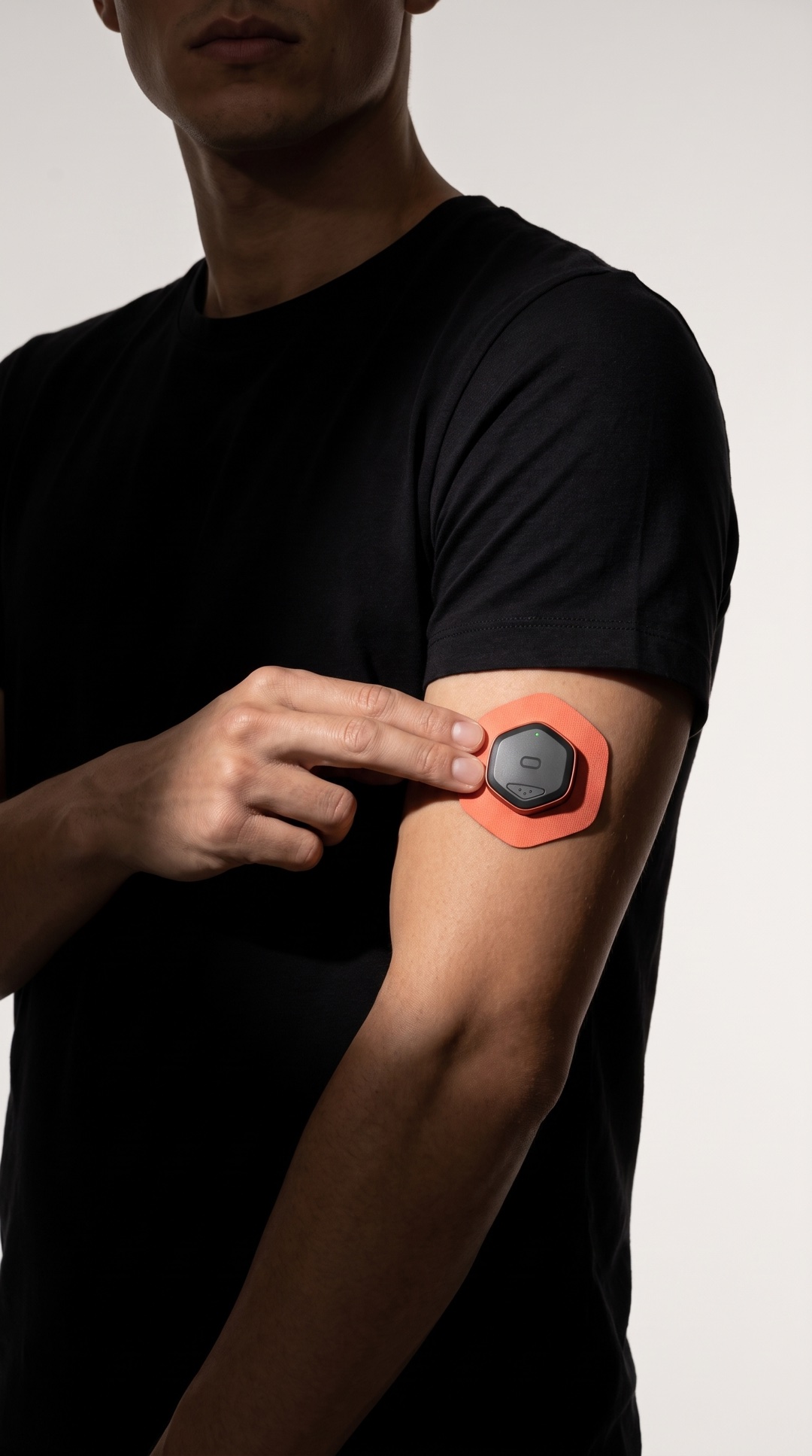 Step 2: Stick the patch on your upper arm and have the team start it